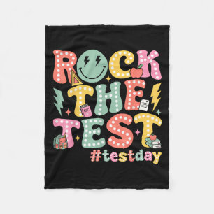 Rock The Test Testing Day Retro Motivational Teach Fleece Blanket