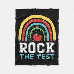 Rock The Test Testing Day Retro Motivational Teach Fleece Blanket