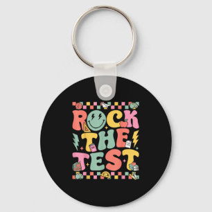 Rock The Test Testing Day Retro Motivational Teach Key Ring