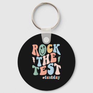Rock The Test Testing Day Retro Motivational Teach Key Ring