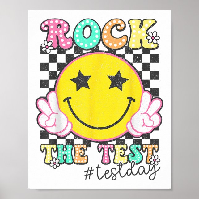 Rock The Test Testing Day Retro Motivational Teach Poster (Front)