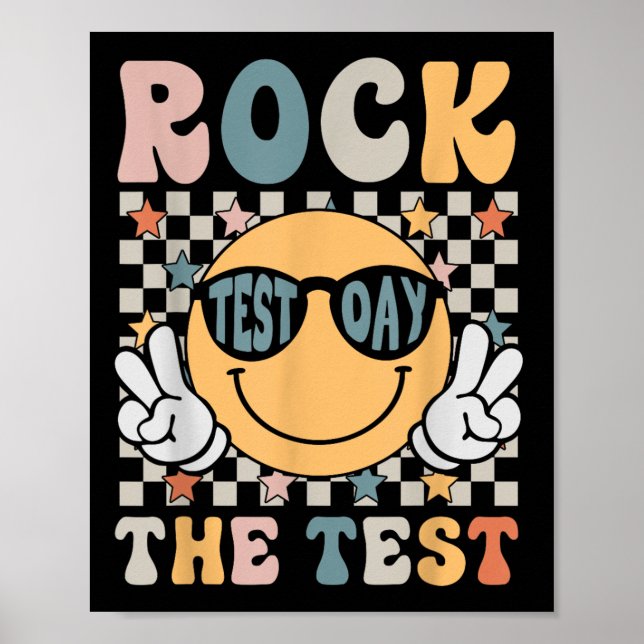Rock The Test Testing Day Retro Smile Face Teacher Poster (Front)