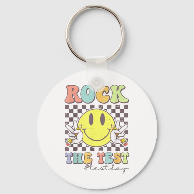 Rock The Test Testing Motivational Teacher  Key Ring (Front)