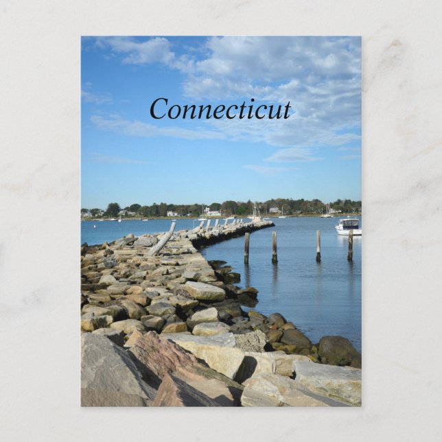 rock wall by a harbour in Connecticut Postcard (Front)