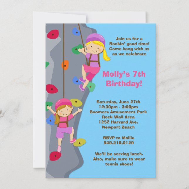 Rock Wall Climbing Birthday Party Invitation (Front)
