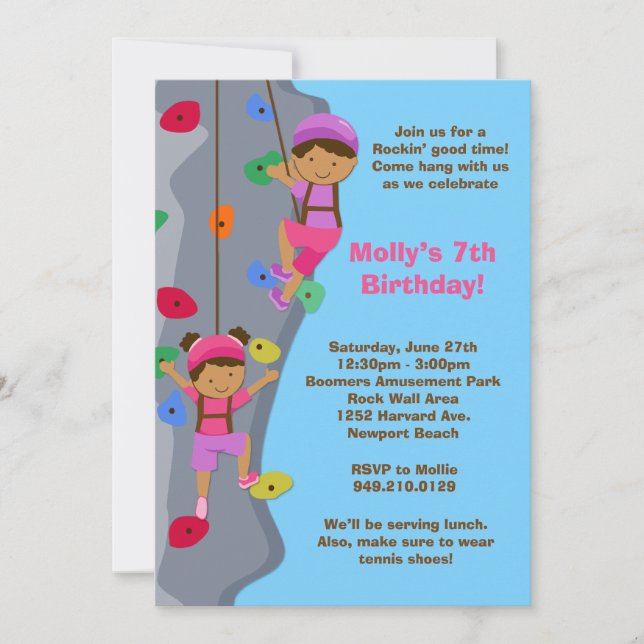 Rock Wall Climbing Birthday Party Invitation (Front)