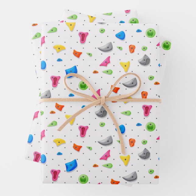 Rock Wall Climbing Climb Birthday Party Wrapping Paper Sheet (In situ)
