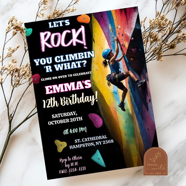 Rock Wall Climbing On Over Birthday Girl  Invitation (Creator Uploaded)