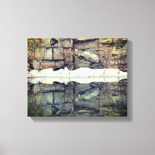 Rock Wall Reflections In Pond Nature Canvas Print