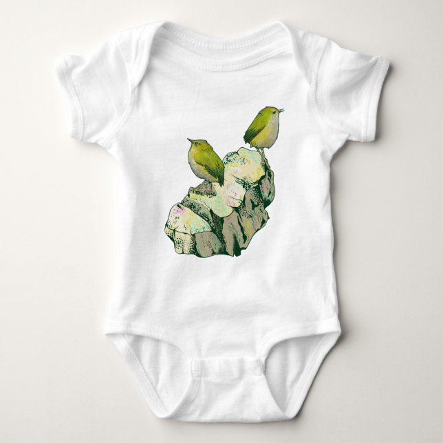 Rock Wren birds New Zealand Baby Bodysuit (Front)