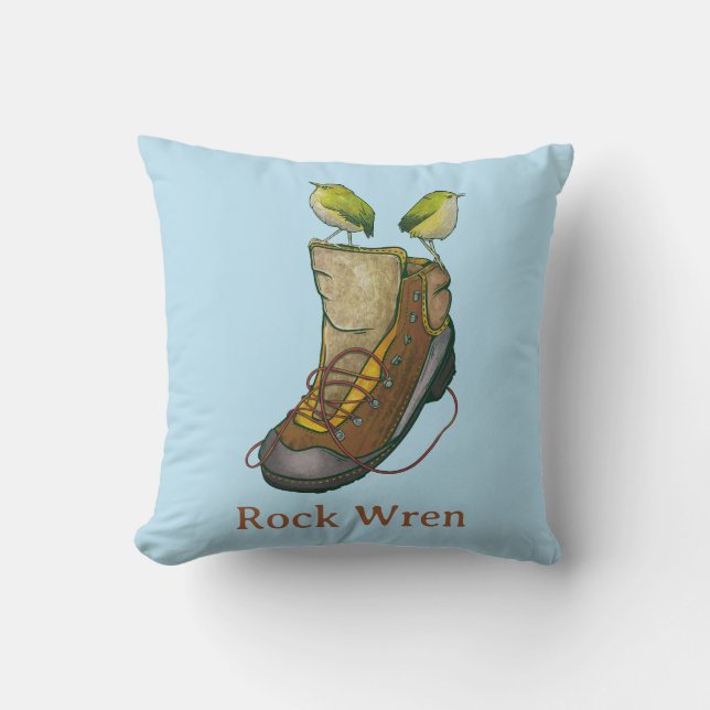 Rock Wren Tuke On a hiking boot Cushion (Front)