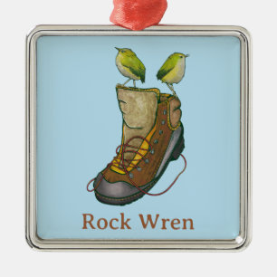 Rock Wren Tuke On a hiking boot Metal Tree Decoration