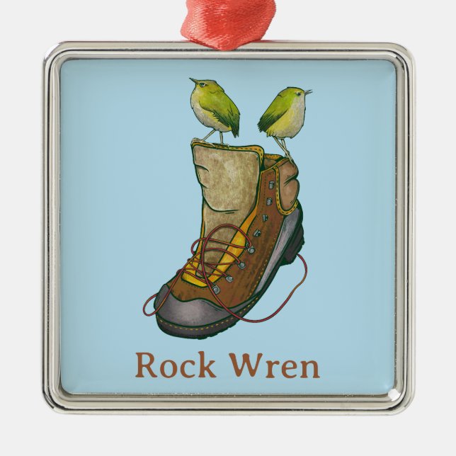 Rock Wren Tuke On a hiking boot Metal Tree Decoration (Front)