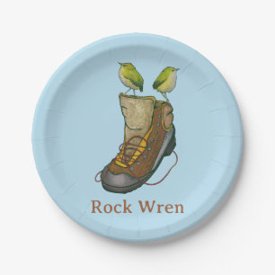 Rock Wren Tuke On a hiking boot Paper Plate