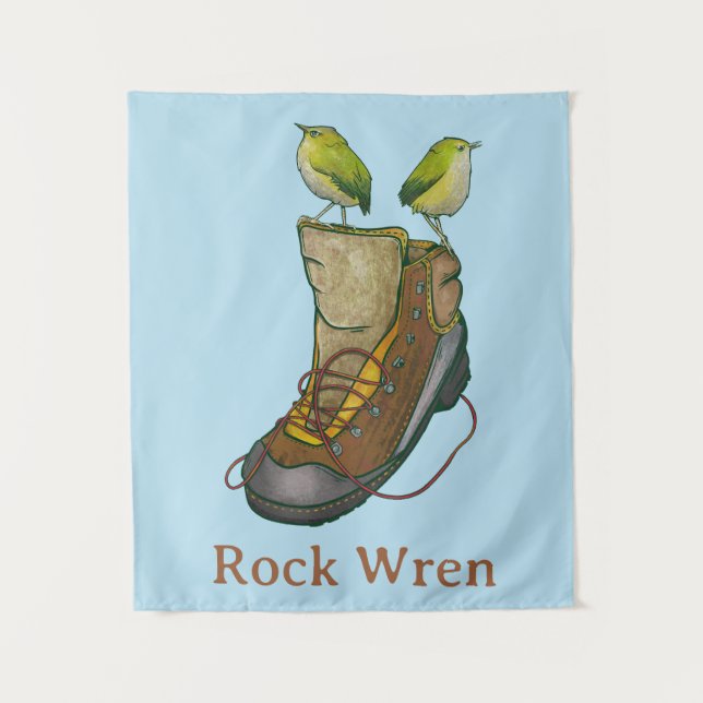 Rock Wren Tuke On a hiking boot Tapestry (Front)