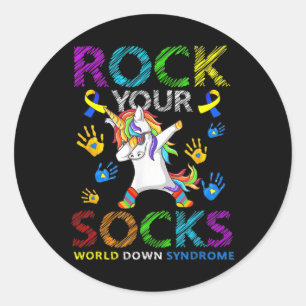 Rock Your Socks World Down Syndrome Awareness  Classic Round Sticker