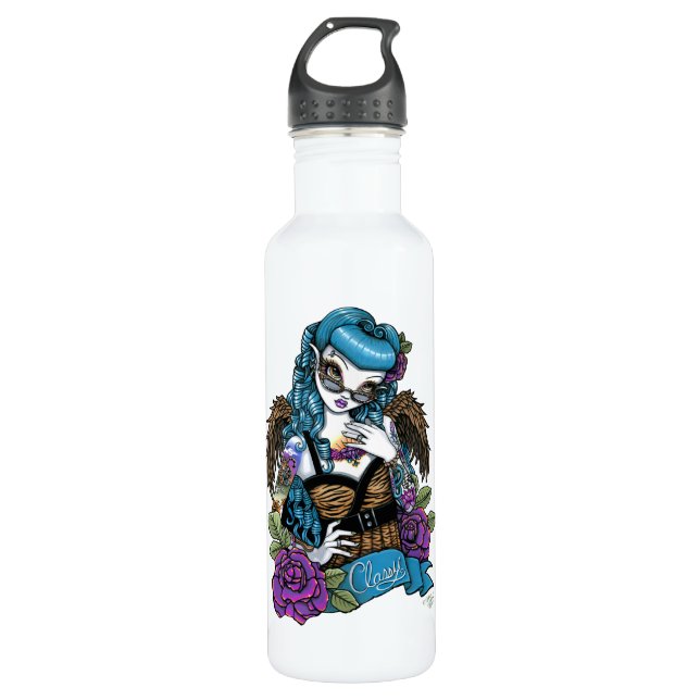 Rockabilly Baby Classy Fairy Angel Rose Tattoo 710 Ml Water Bottle (Front)