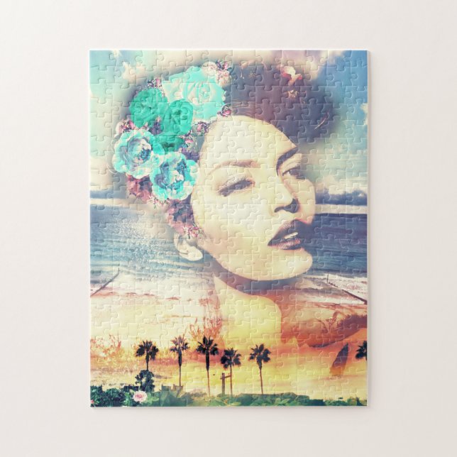 Rockabilly California Palms Coastal Summer Woman Jigsaw Puzzle (Vertical)