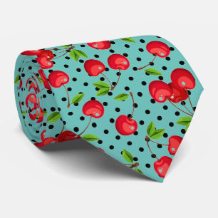 Rockabilly Cherries Polka Dots on Blue Tie
