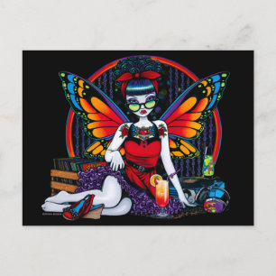 Rockabilly Fairy Retro Record Player Rainbow Postcard