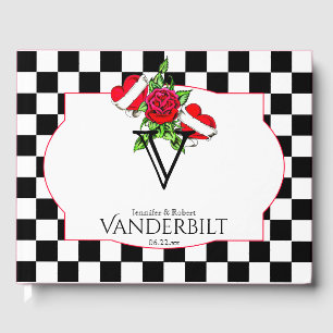 Rockabilly Hearts Rose Wedding Guest Book
