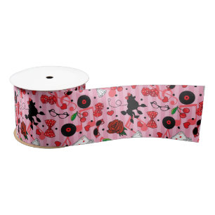 Rockabilly Poodles and Cherries Sock Hop Fifties Satin Ribbon