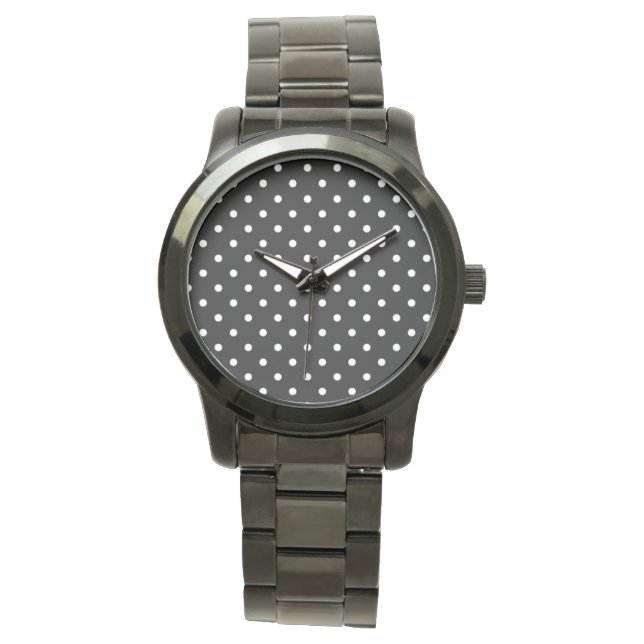ROCKABILLY RETRO BLACK WHITE POKE DOTS WRIST WATCH (Front)