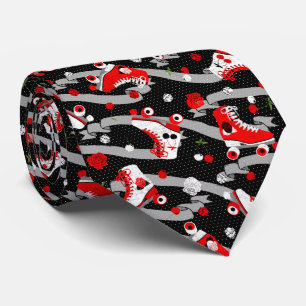 Rockabilly Retro Roller Skating Pattern Tie