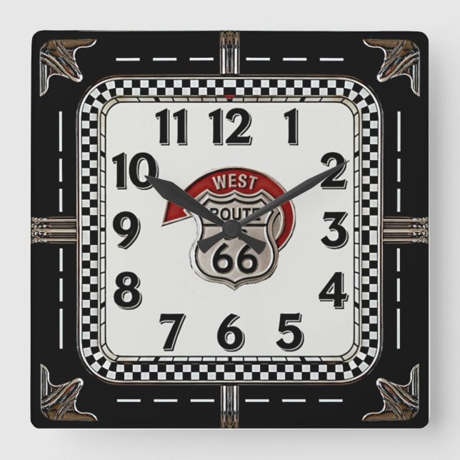 Rockabilly Route66 Square Wall Clock (Front)