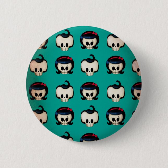 Rockabilly Skulls Pattern 6 Cm Round Badge (Front)