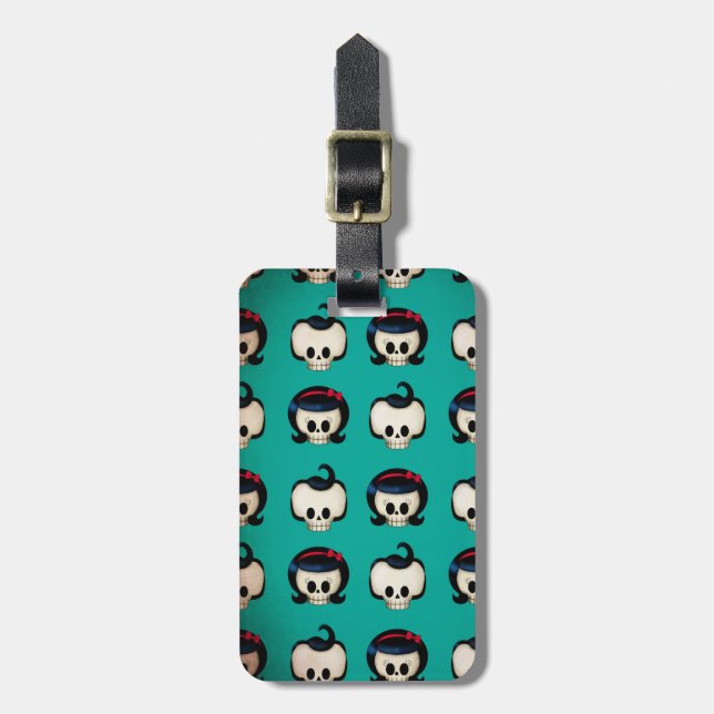 Rockabilly Skulls Pattern Luggage Tag (Front Vertical)
