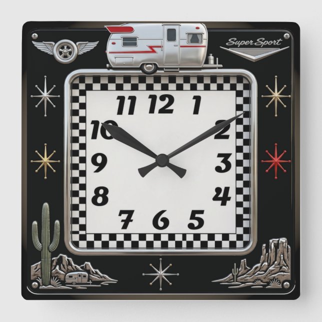 Rockabilly Square Wall Clock (Front)