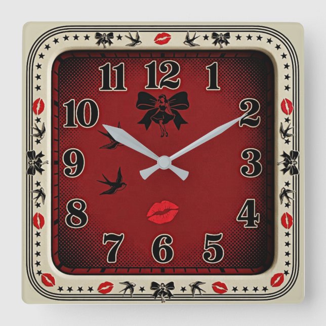 Rockabilly Square Wall Clock (Front)