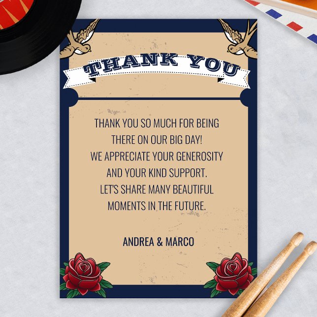 Rockabilly Tattoo Gothic Wedding Thank You Card (Rockabilly Thank You)