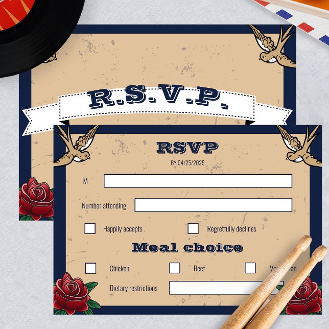 Rockabilly Ticket Rock and Roll Wedding RSVP Card (Creator Uploaded)