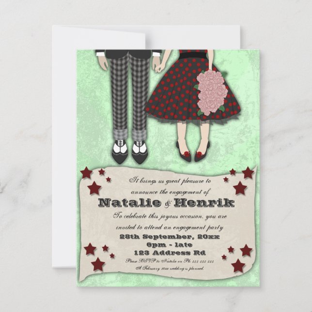 Rockabilly Wedding, 4.25x5.5 engagement Invitation (Front)