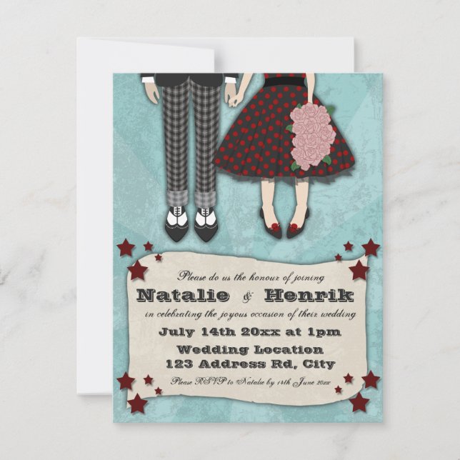 Rockabilly Wedding, 4.25x5.5 wedding Invitation (Front)