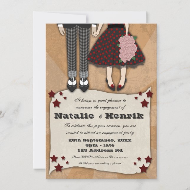 Rockabilly Wedding, 5x7 engagement Invitation (Front)