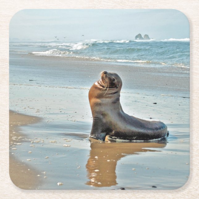 Rockaway Beach, OR Square Paper Coaster (Front)