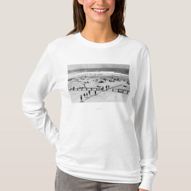 Rockaway, Oregon Beach Scene and Swimmers T-Shirt (Front)