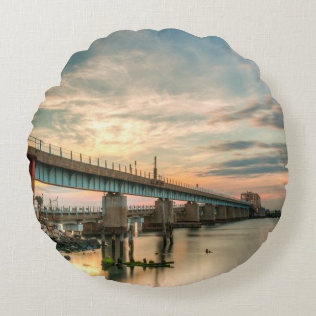 Rockaway Train Bridge Round Cushion (Front)