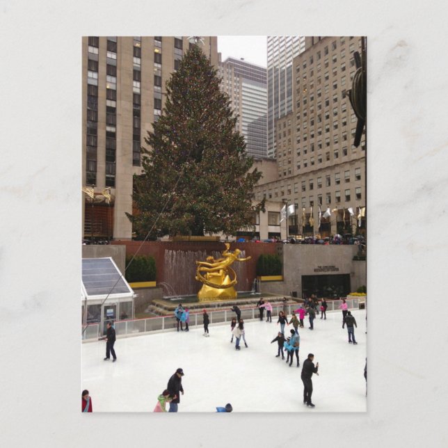 Rockefeller Centre Christmas Tree Skating Rink NYC Holiday Postcard (Front)
