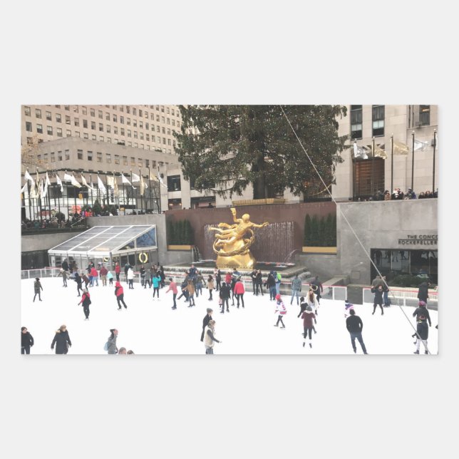 Rockefeller Centre Ice Skating Rink NYC Photograph Rectangular Sticker (Front)