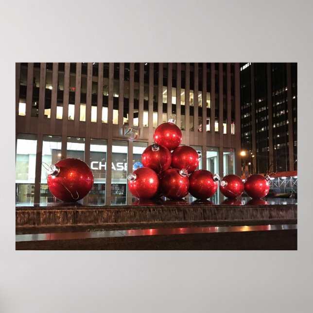 Rockefeller Centre New York NY Red Christmas Balls Poster (Front)