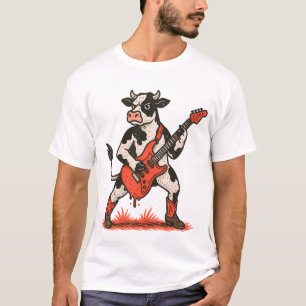 Rocker Cow PNG, Cow Playing Guitar T-Shirt