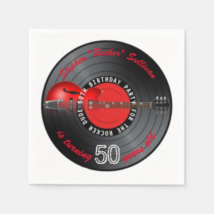 Rocker Dude Guitar Record 50th Birthday Party Napkin