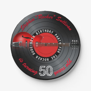 Rocker Dude Guitar Record 50th Birthday Party Paper Plate