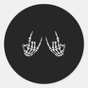 Rocker Hand Sign Rock Skeleton Halloween Costume M Classic Round Sticker