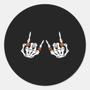 Rocker Hand Sign Rock Skeleton Pumpkin Skull Rings Classic Round Sticker