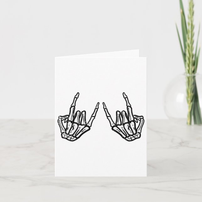 Rocker Hand Sign Rock Skeleton Retro Halloween Men Card (Front)